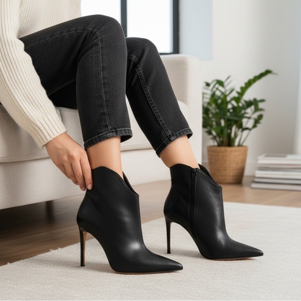 Aldo Sleek Black Heeled Boots - Picture 2 of 9